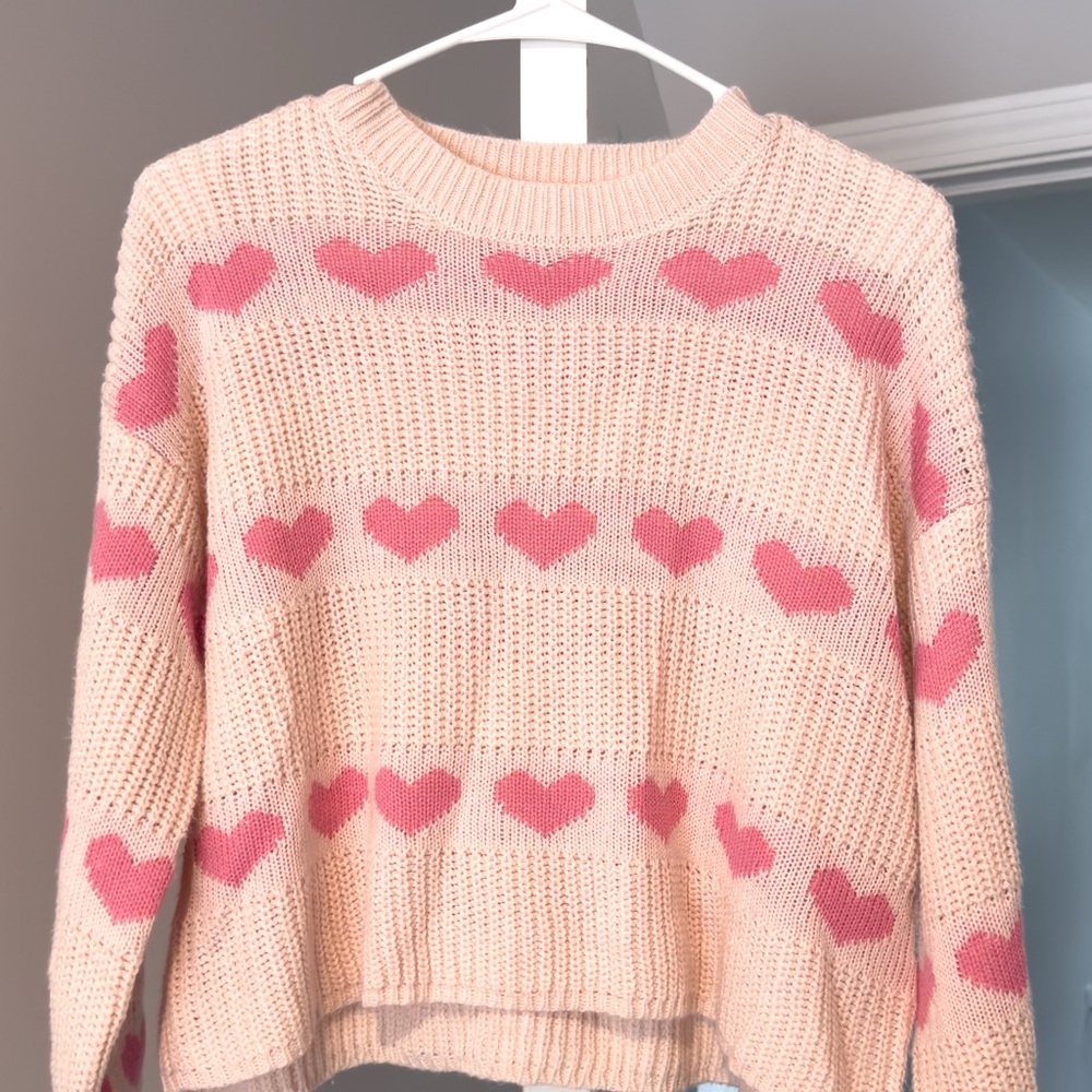 Jessica Simpson Cream and Pink Heart Sweater